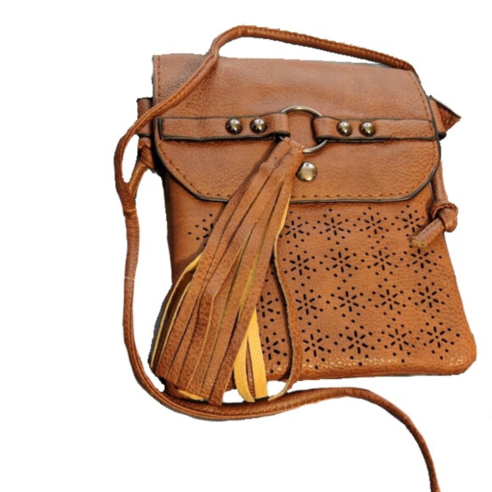 Minky Vegan Laser Cut Brown Mini Cross Body Bag - Picture 5 of 6